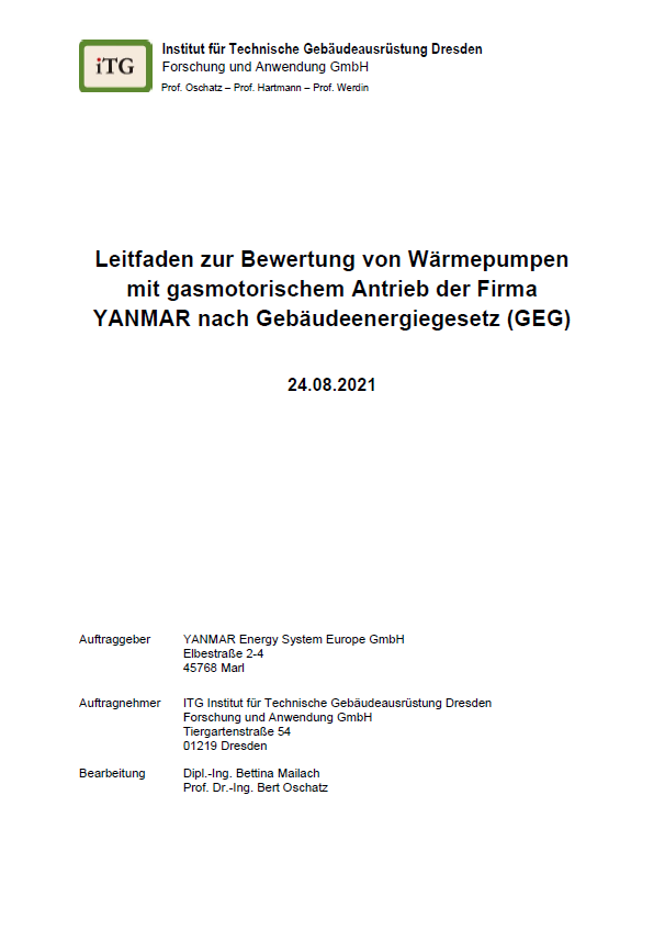 Vorschau Titelblatt des Praxis-Leitfadens zur GEG-Bewertung von Gasmotorwärmepumpen